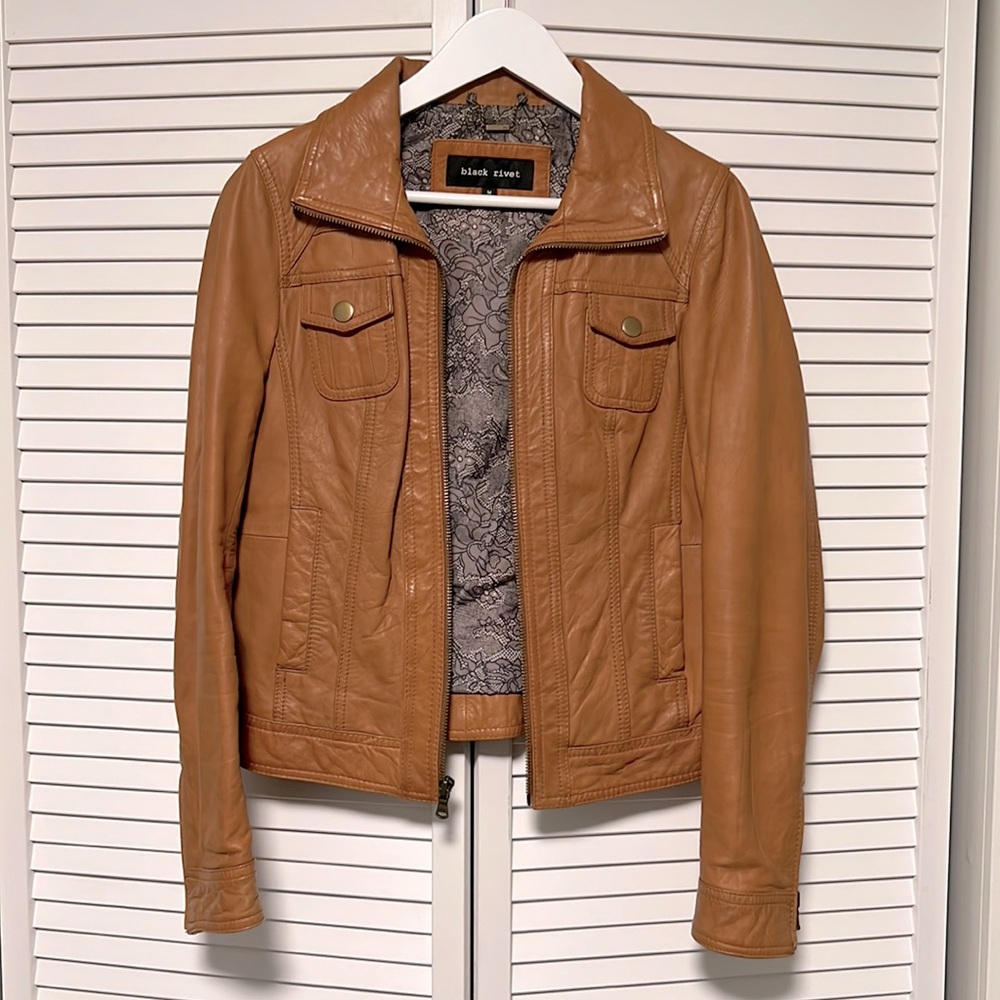 Cognac genuine leather jacket.  Size medium women’s